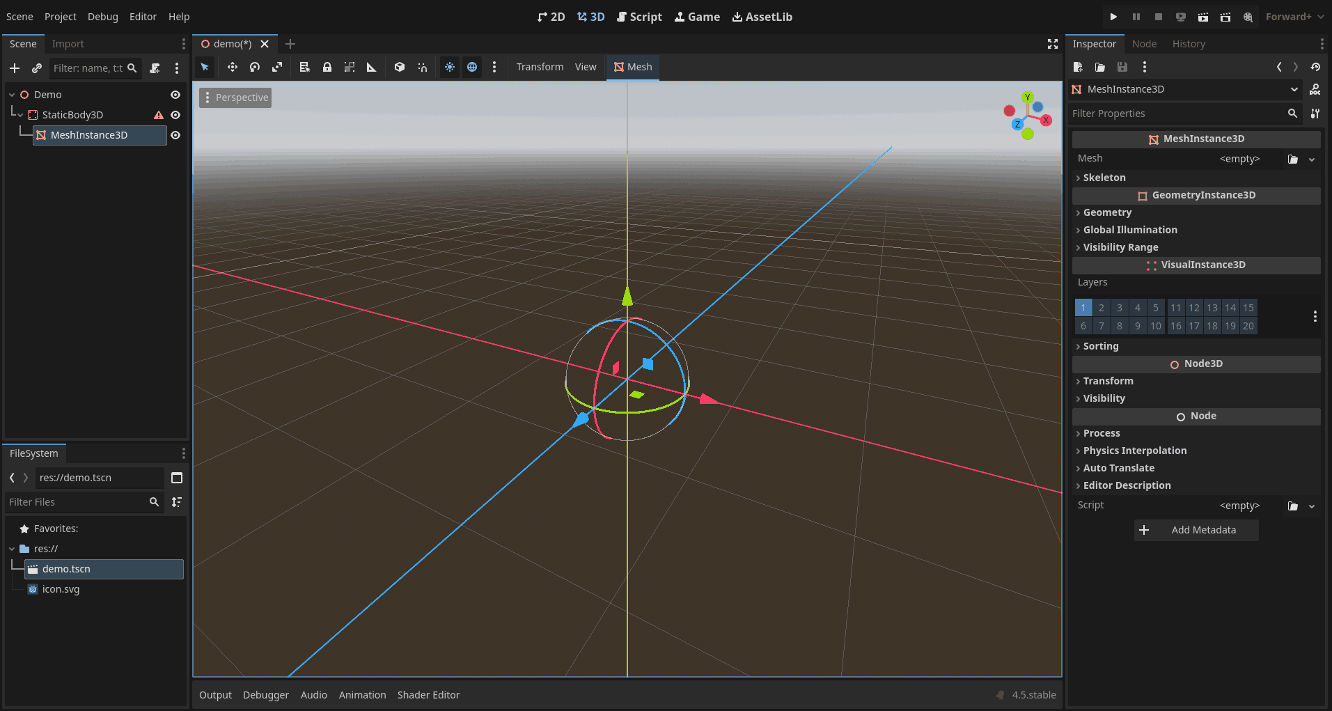 StaticBody3D + MeshInstance3D